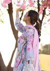 OCEAN BLOSSOMS ocean blue dress with multicolor floral prints from ELAF's "PRINT CHIKANKARI" 2024 Collection.